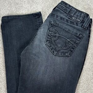 Big Star Kayla Straight Leg Mid Rise Gray Wash Jeans Embellished Pockets